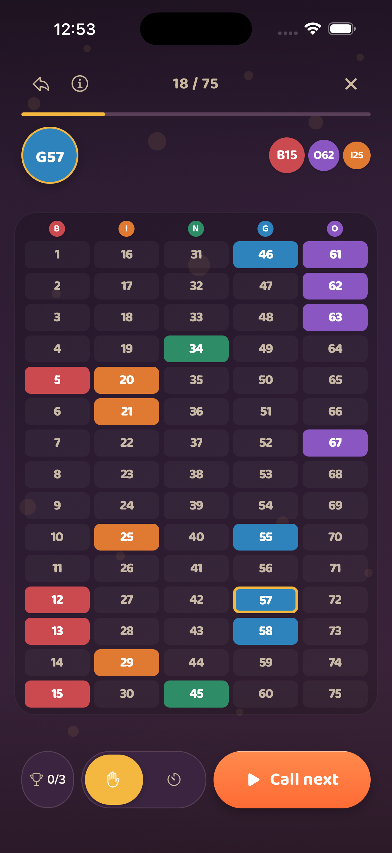75-ball Bingo board
